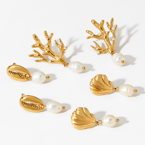 Clioro Ngọc Trai Tự Nhiên Mặt Dây Chuyền Thép Không Gỉ Thả Bông Tai San Hô Vỏ Không Thấm Nước Dvd Vàng Hợp Thời Trang Của Phụ Nữ Đồ Trang Sức - Product Image 1