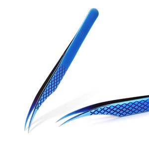 Juego de pinzas de extensión de pestañas de acero inoxidable de precisión azul para pinzas de pestañas de volumen - Product Image 2