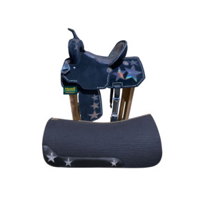 Customizable Western Equestrian Horse Saddle Cutback Contoured Felt Saddle Pad <b>Glitter</b> Star Patch Argentina Cowhide Suede - Product Image 1