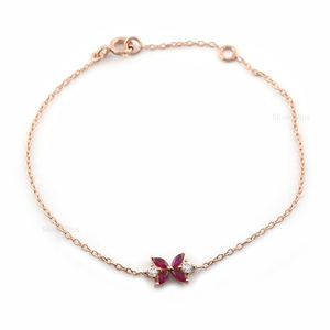 Pulsera de oro de alta calidad con rubí natural Marquise Diseño de hoja de flor de Diamante Real Oro de 14K para regalo Producible en 10K/18K - Product Image 3