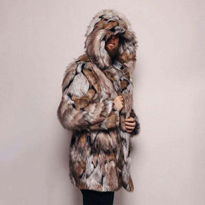 Abrigo de Invierno Personalizado para Hombre, Abrigo Largo de Piel Sintética de Lana, Abrigo de Invierno con Cuello de Piel Sintética para Hombre - Product Image 2