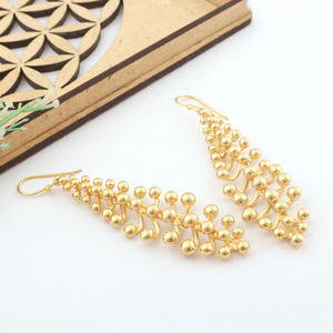 Cocktail fête porter déclaration bijoux perlé métal plaine or bijoux plume goutte boucle d'oreille laiton plaqué or trois niveaux boucles d'oreilles - Product Image 2