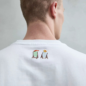 T-Shirt da Uomo in Cotone Beige a Maniche Corte con Stampa Floreale - Grafica Minimalista con Testo, Stile Casual Quotidiano, 240 Grammi - Product Image 1