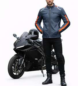 <b>Men</b> Slim Fit Leather <b>Jacket</b> with Sporty Orange Accent and Zip Closure - Product Image 4