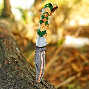 Cuchillo de bolsillo plegable hecho a mano de cobre de Damasco con mango de madera rosa, regalo de aniversario de cobre, regalo de padrino - Product Image 4