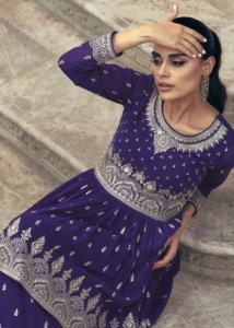 Trendmalls femmes ethnique Georgette broderie plissée Kurta Sharara ensemble G301 avec Dupatta Salwar costume pour mariage toutes les saisons - Product Image 4