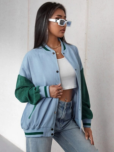 2025 Custom Varsity <b>Leather</b> Jacket for Women Breathable Cotton Fleece Cropped <b>Coat</b> Ladies Letterman <b>Coat</b> Women's Varsity Jacket - Product Image 3