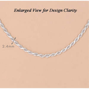 NOVAMART Fine White Gold 92.5 Sterling Silver <b>Rope</b> <b>Chain</b> Necklace 20-28 Inches Men's Boys' Religious Wedding Engagement Jewelry - Product Image 4