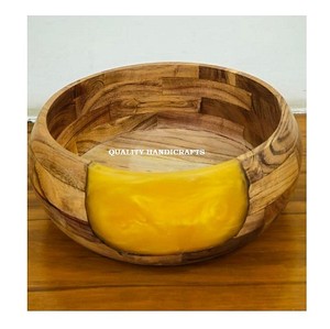 Bol de service en bois d'acacia sculpté en résine époxy de style vintage fait à la main, écologique, pour salade, fruits, légumes - Cadeau d'affaires - Gratuit - Product Image 5