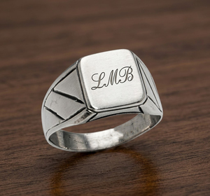 Bague Chevalière Rectangulaire en Argent Sterling 925, Gravée sur Mesure, Faite à la Main, Bijoux Turcs pour Mariage et Fêtes - Product Image 4