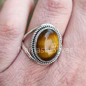 925 Sterling Silver Tiger Eye <b>Ring</b> Handmade <b>Statement</b> Promise Jewelry Natural Oval Gemstone Licensed Private June Birthstone - Product Image 3