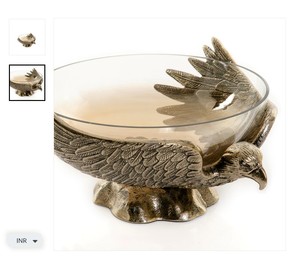 Bol décoratif en métal et verre design aigle vintage Centre de table élégant Présentoir d'accent de luxe pour la maison - Product Image 1