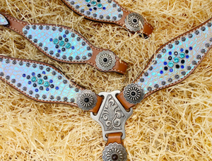 Over Lay rodeado de ofertas de acero Cuero genuino Equitación Western Headstall Horse Headstall Brida - Product Image 3