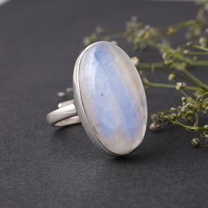 ขนาดใหญ่ 925 เงินสเตอร์ลิงธรรมชาติ Rainbow มูนสโตนพลอยแหวนเครื่องประดับ - Product Image 3