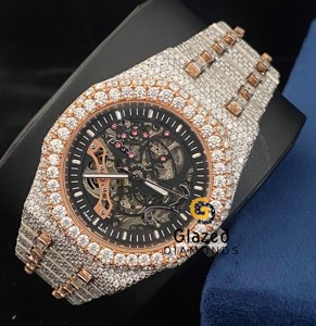 Jolie montre squelette deux tons Moissanite faite de diamants ronds taille brillant clarté VVs améliorée - Product Image 1