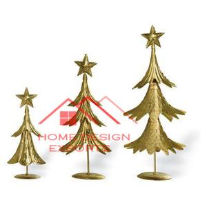 Dernier modèle de décoration de table en métal doré Ensemble d'arbre de Noël de sculpture en métal au prix de gros - Product Image 1