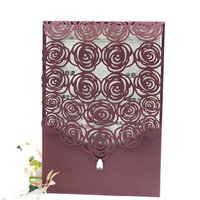 Carte d'invitation de mariage en or rose argenté découpé au laser avec paillettes de diamant poche de voeux Sweet 16 Quinceanera Bridal Show Birthday