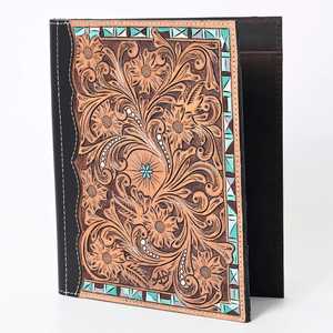 Cartera de Piel Auténtica Hecha a Mano con Patrón de Estrella, Planificador de Piel de Vaca y Cuero Auténtico, Floral Occidental - Product Image 5