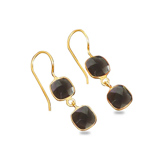 Smoky Quartz Dangle Earrings Smoky Quartz Cushion Shaped Gold Vermeil 925 Sterling Silver Bezel Set Drop Earrings Bezel Earrings