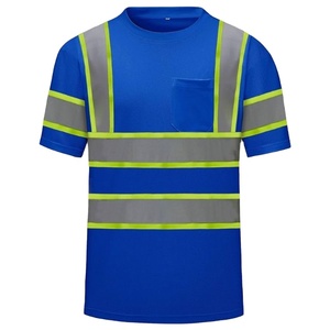 High Visibility Dark Blue Short-Sleeved T-Shirts Workwear Clothing Reflective Safety Quick Dry Water-Proof Logo Polyester Cotton - Product Image 1