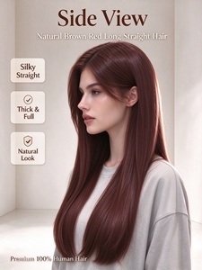 Perruque 100% cheveux humains, longue et droite, brune naturelle, aspect soyeux et naturel, idéale pour un usage quotidien - Product Image 2