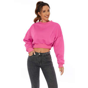 Sudadera con Capucha Corta Personalizada para Mujer |   Sudadera con Capucha de Cuello Redondo Extra Grande de Color Sólido de Alta Calidad - Product Image 3