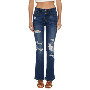 Jean en denim vieilli à la mode pour femmes dans un pantalon et un pantalon de taille normale à quantité minimale de commande basse unique - Product Image 1