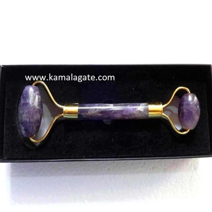 Varita masajeadora de rodillo Facial elegante con piedra de cuarzo amatista Natural personalizada con caja de piedras preciosas artesanías de piedra semipreciosa - Product Image 2
