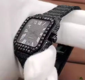 Lujo HipHop Negro Moissanite Diamante Reloj Personalizado Romano Acero Inoxidable 20mm Ronda Analógico Totalmente Iced Square HipHop Reloj - Product Image 4