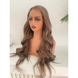 100% Raw Human Hair <b>Lace</b> <b>Front</b> <b>Wig</b> Ash <b>Blonde</b> Brown Mix Highlight <b>Wigs</b> Model Bleached Knots 10" 12" 16" Chocolate Brown - Product Image 6