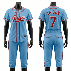 Uniforme de baseball respirant en polyester premium 180 GSM, design à panneaux rayés marron et turquoise avec logo brodé en twill. - Product Image 4