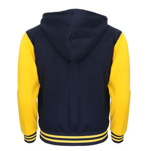 Sudadera con Capucha Premium para Hombre |   Chaqueta Bomber de Forro Polar con Mangas en Contraste Azul Marino y Amarillo Dorado, Estilo Letterman, Ropa Urbana - Product Image 3