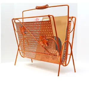 Vintage Retro Metal Orange Magazine Rack Newspaper Holder For Home & Office Table Decoration & Accessories