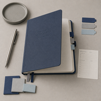 Carnet de notes de réunion personnalisé LABON, couverture rigide marine, logo en relief, boucle élastique pour stylo, 160 pages, 100 g/m², agenda professionnel