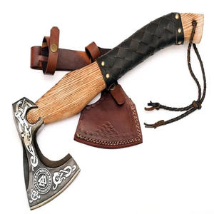 Hacha vikinga internacional artesanal de acero, hoja de grabado de acero de alto carbono 45, hacha táctica para exteriores, mango de madera, hacha Industrial - Product Image 6