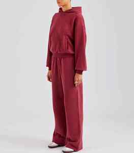 Ensemble de survêtement pour femme, logo personnalisé, hiver, confortable, lavage à l'acide, uni, surdimensionné, respirant, manches longues, sweat-shirt épais - Product Image 3