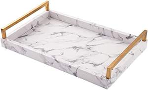 ถาดหินอ่อนที่มีด้ามจับทองเหลืองตกแต่งงานแต่งงานถาดหินอ่อนธรรมชาติดูหรูหราสำหรับโรงแรมบ้านร้านอาหาร - Product Image 2