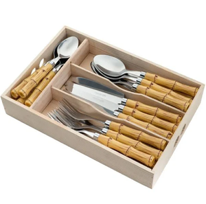 Ensemble de couverts en acier inoxydable de style nordique ustensiles de cuisine écologiques à manche en bois durables élégants disponibles au prix de gros - Product Image 4