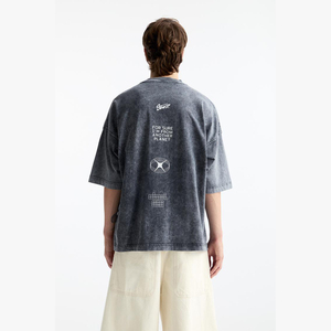 Unisex 100% algodón camiseta de gran tamaño desgastado Vintage ácido lavado estilo peso pesado ropa de calle en blanco para hombres - Product Image 2