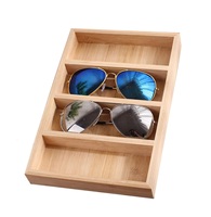 1 Pack Présentoir à Lunettes 4 Emplacements en Bois de Mangue, Boîte de Rangement pour Lunettes, Organisateur de Présentation pour la Maison ou le Bureau