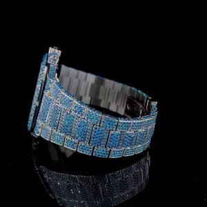 Montre mécanique personnalisée de haute qualité pour hommes, ton bleu royal, mouvement automatique, style hip-hop, cadran bleu classique glacé - Product Image 4
