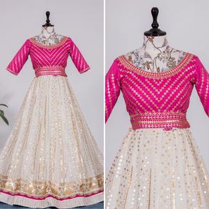 Indian Ethnic Wear Georgette <b>White</b> Color Lehenga Choli with Dupatta with Sequence with Gota Patti Work <b>Lengha</b> - Product Image 2