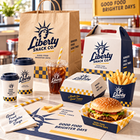 Ensemble d'emballages pour la restauration rapide personnalisés AT PACK avec logo, sacs en papier, boîtes, gobelets et fournitures à emporter pour les restaurants de hamburgers, les cafés