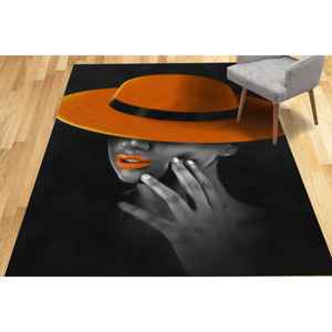 Tapis d'art moderne pour femme, tapis imprimé numérique noir et orange, tapis fin non tissé - Product Image 4