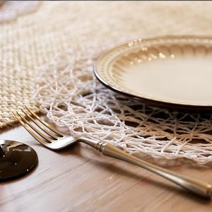 Unique Circular Shaped Natural Non-Slip Heat Resistant <b>White</b> Paper Placemat Indoor Outdoor <b>Dining</b> <b>Table</b> Beautiful Braided Design - Product Image 3