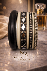 Premium Black <b>Gold</b> <b>Bangle</b> <b>Set</b> – Resin & Alloy Stack Bracelets with Rhinestones for Women, Trendy Fashion Jewelry Wholesale - Product Image 3