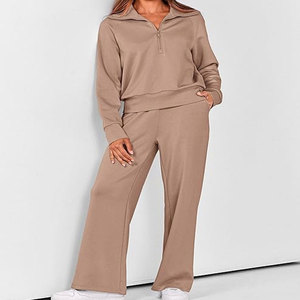 Ensemble de vêtements de sport pour femmes, motif uni, lavé, chaud, manches longues, haut court décontracté, pantalon de survêtement, séchage rapide, écologique pour - Product Image 2