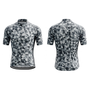 Maillot de cyclisme personnalisé en gros avec logo gris/noir à imprimé polygonal |   Haut aérodynamique en mélange de spandex à séchage rapide - Product Image 3