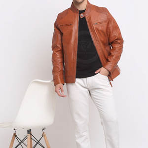 Chaqueta de cuero personalizada para hombre 2025, cuello alto de piel de vaca de alta calidad, disponible en colores personalizados, venta directa - Product Image 3