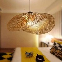Lampes suspendues en rotin naturel rustique chinois, fabriquées à la main, écologiques, pour la décoration intérieure de la chambre à coucher, du salon, de la salle à manger